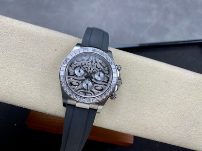 Rolex Daytona 'Arcoíris' MZ SUPER CLONE Oro Rosa Esfera Negra Bisel de Zafiro