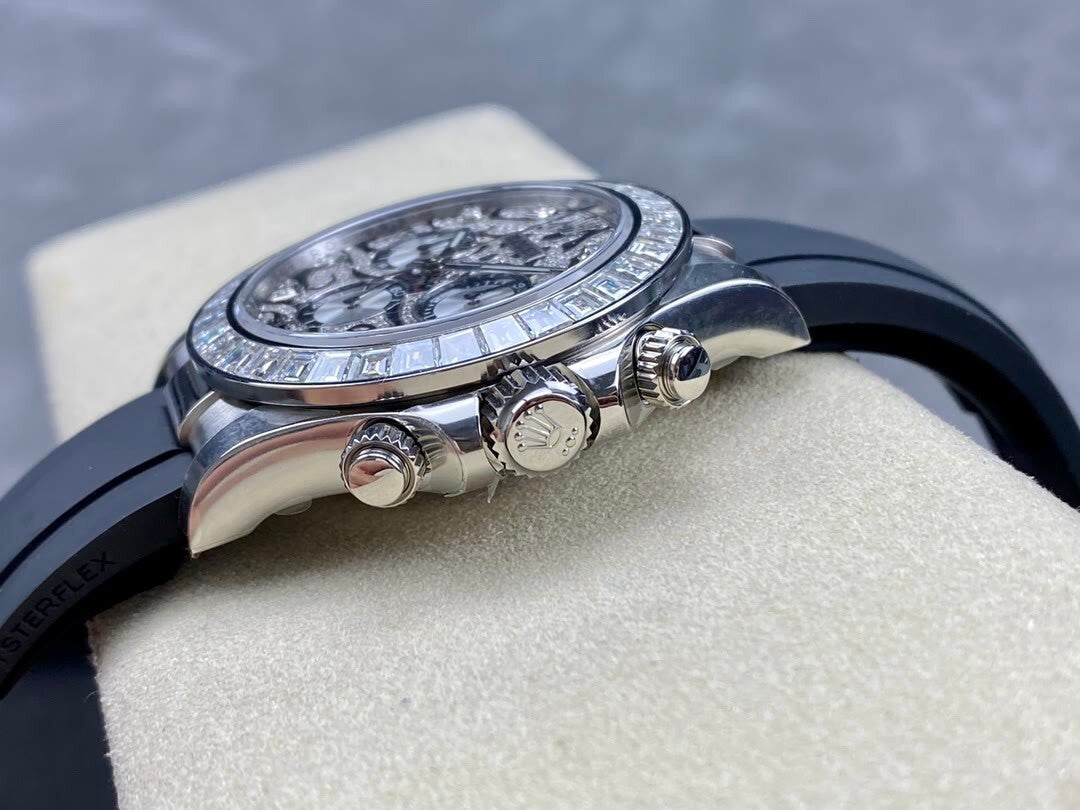Rolex Daytona 'Arcoíris' MZ SUPER CLONE Oro Rosa Esfera Negra Bisel de Zafiro